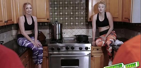  Kinsley Anne and Zoe Parker give their dads some super aerobic cockrides